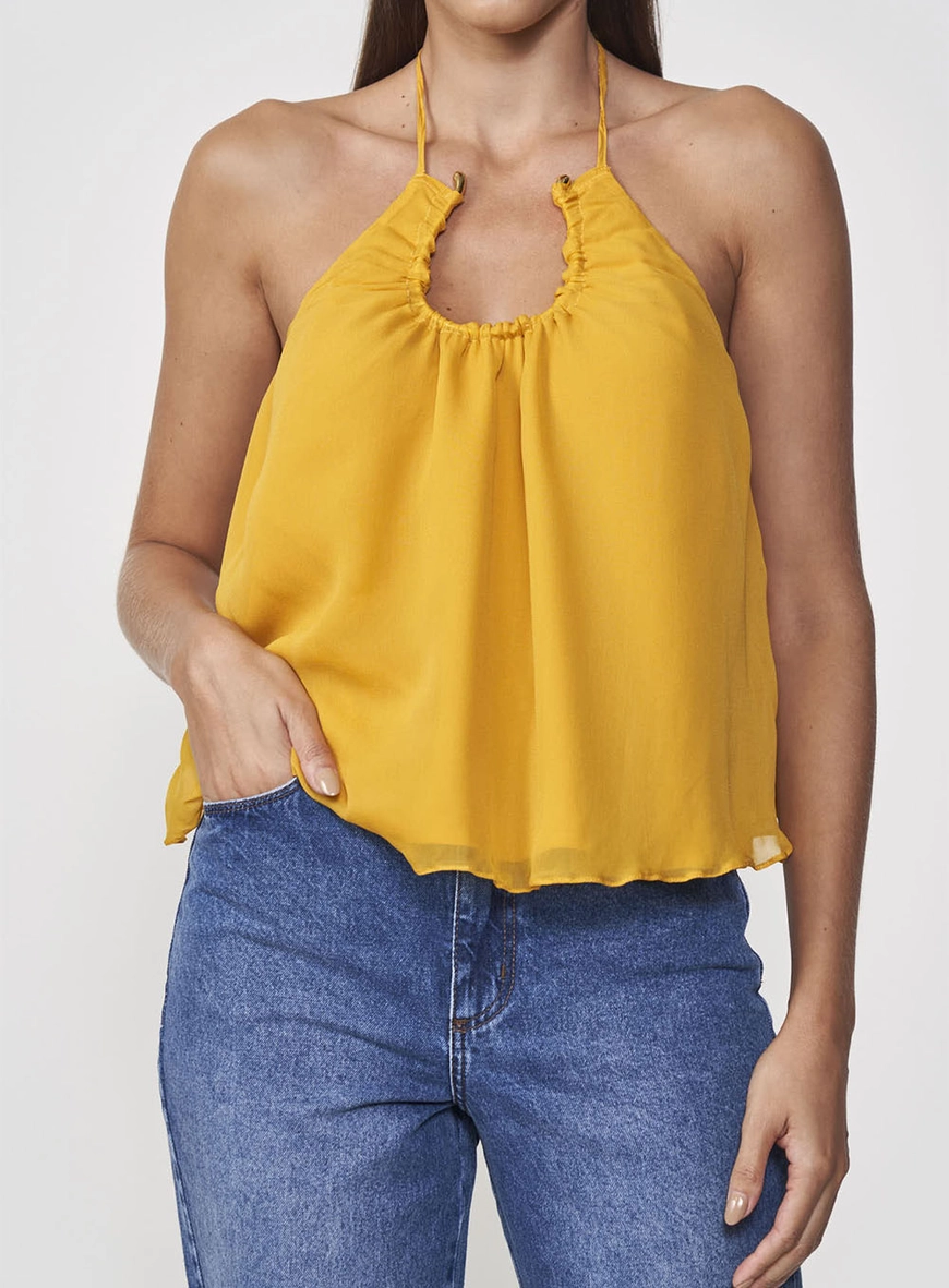 Top Halter Fluído Com Arco Metalizado