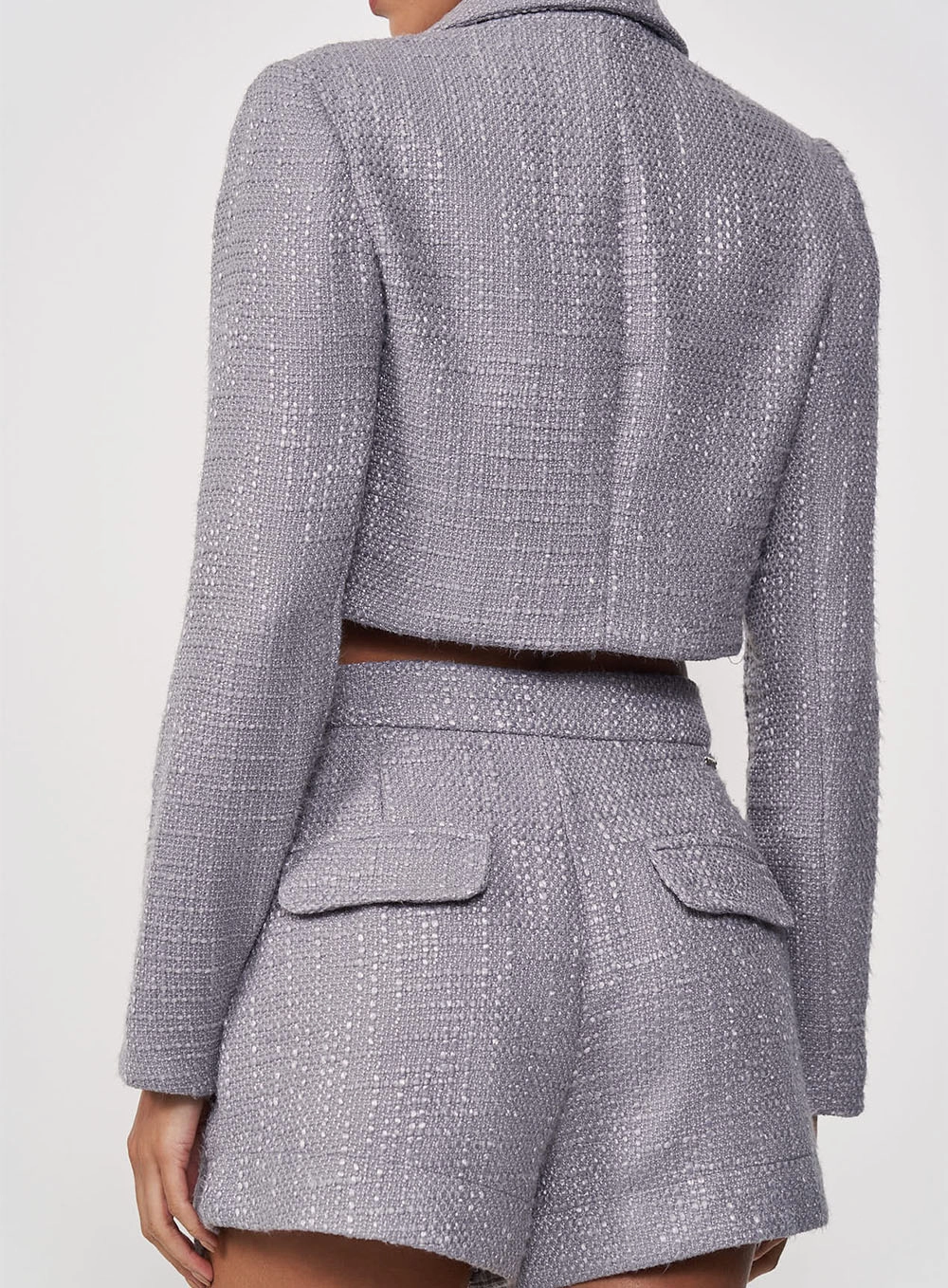 Casaco Feminino Encurtado Tweed Cinza