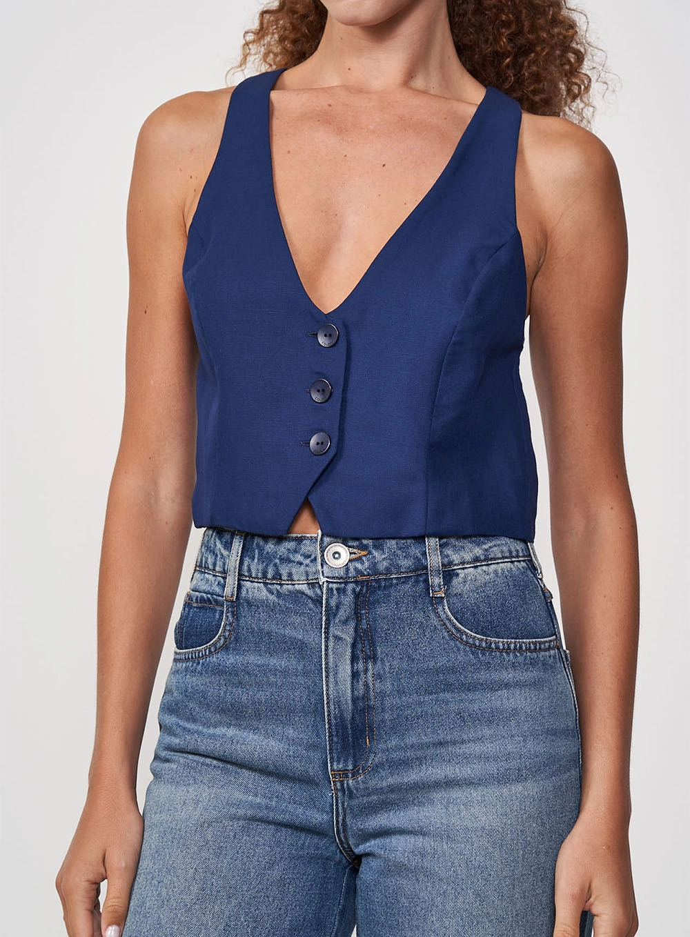 Colete Feminino Em Alfaiataria Azul Darkness