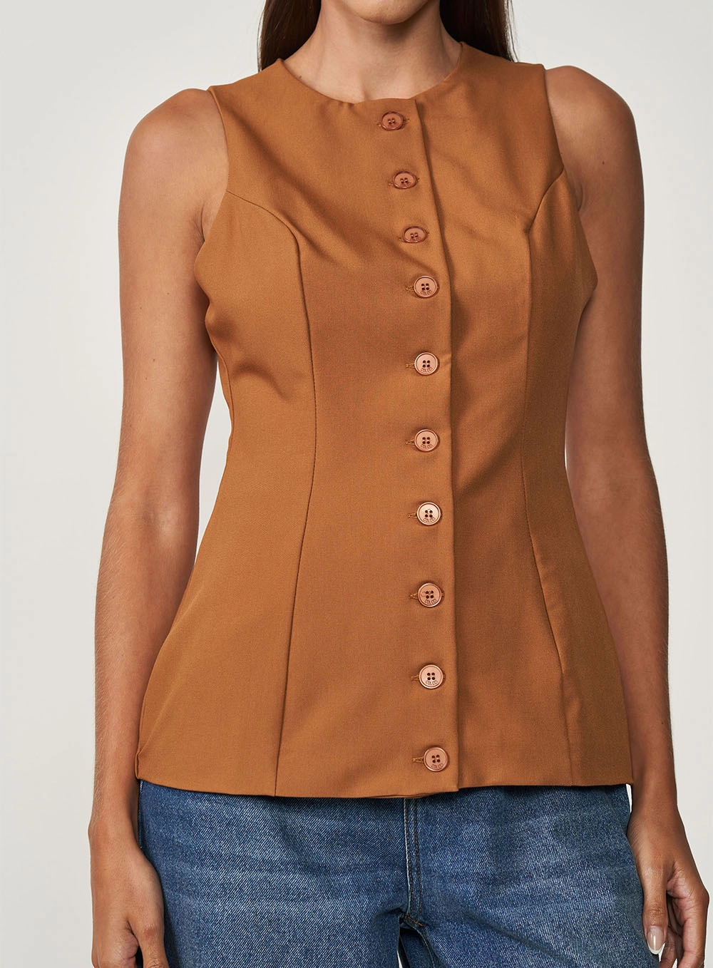Colete Feminino Em Alfaiataria Reta Marrom Evermore