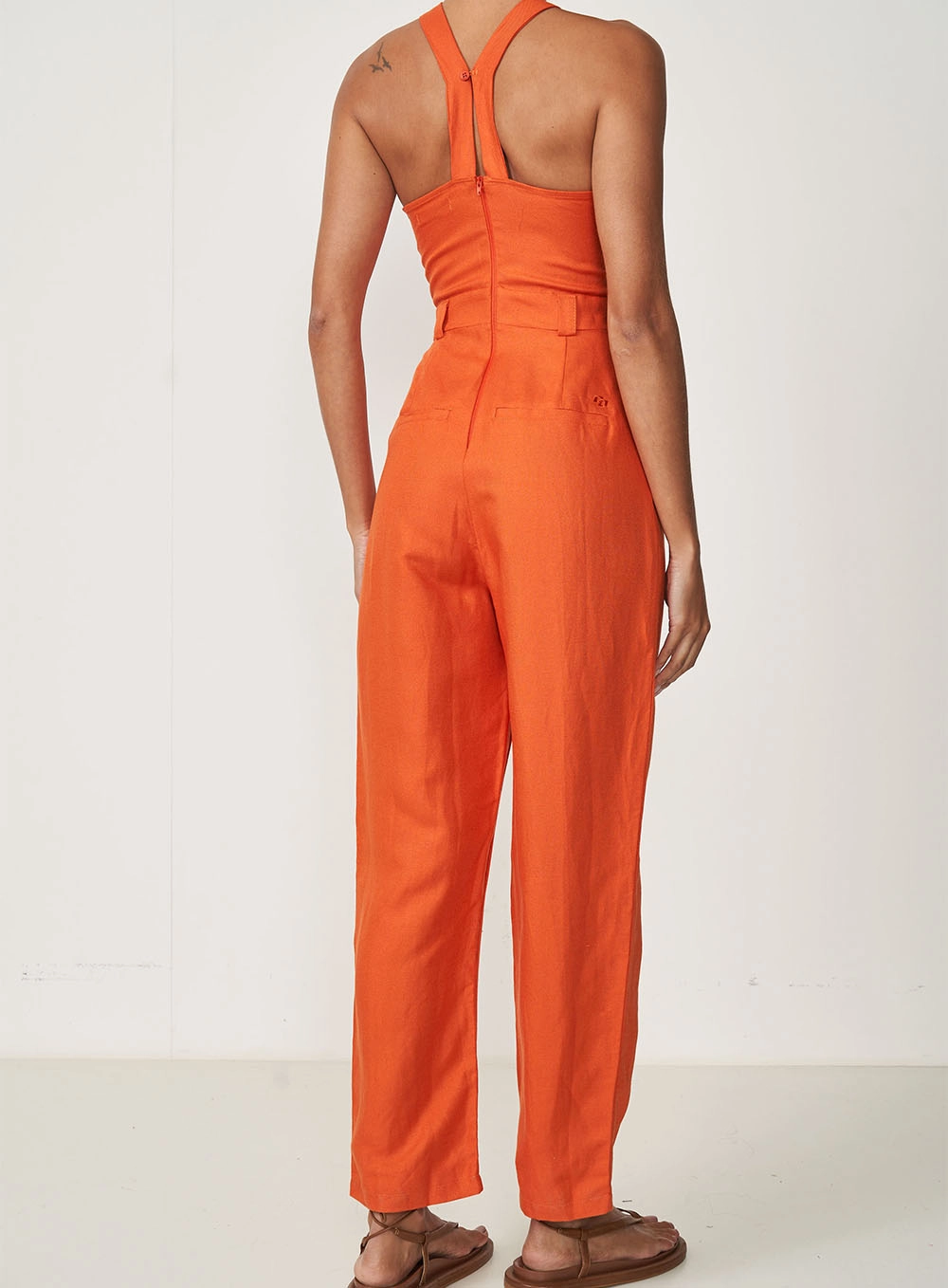 Macacão Alfaiataria Slim Com Bustier Laranja