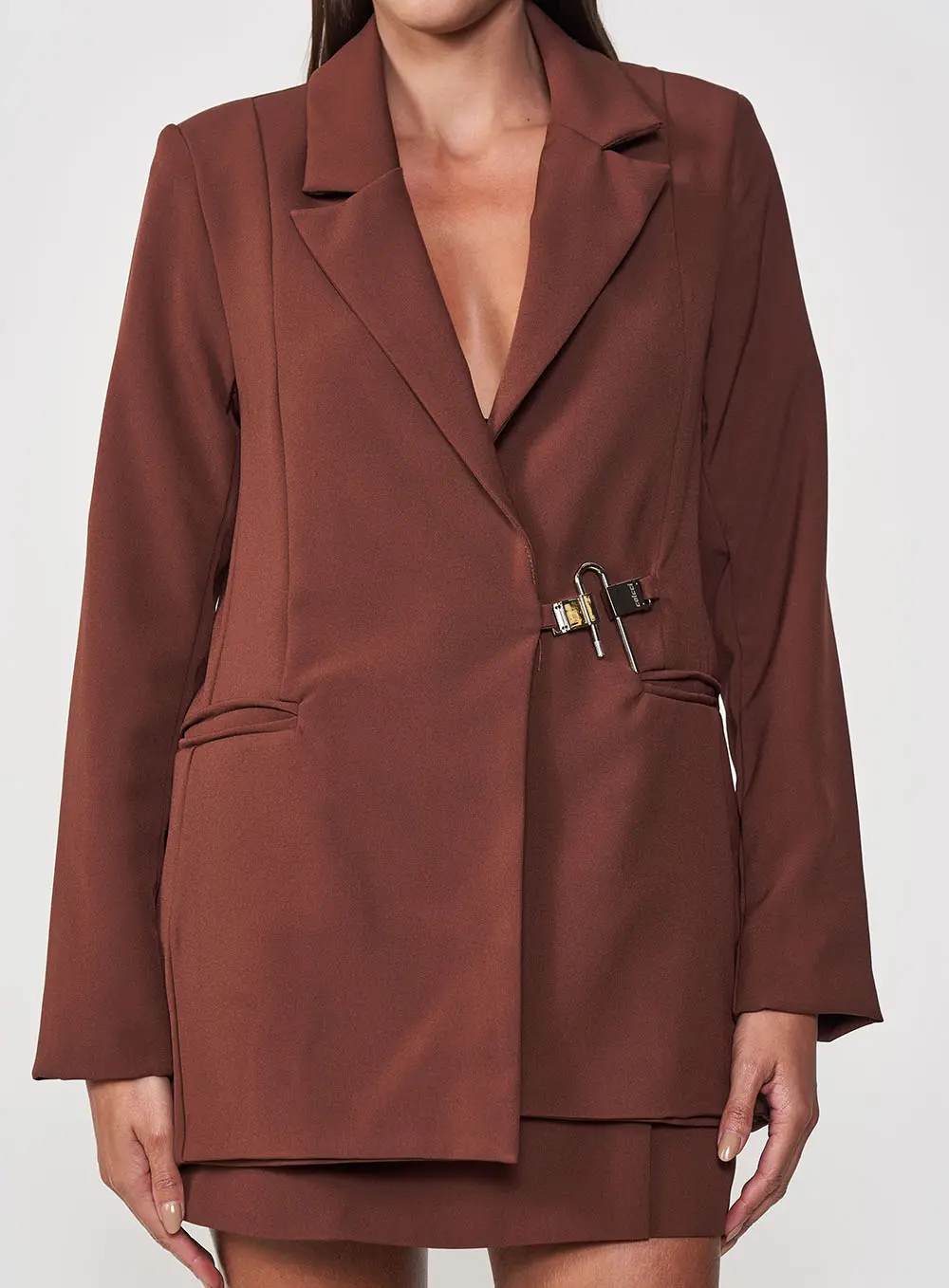 Blazer Feminino Alongado Boy Marrom
