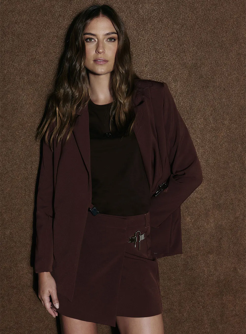 Blazer Feminino Alongado Boy Marrom