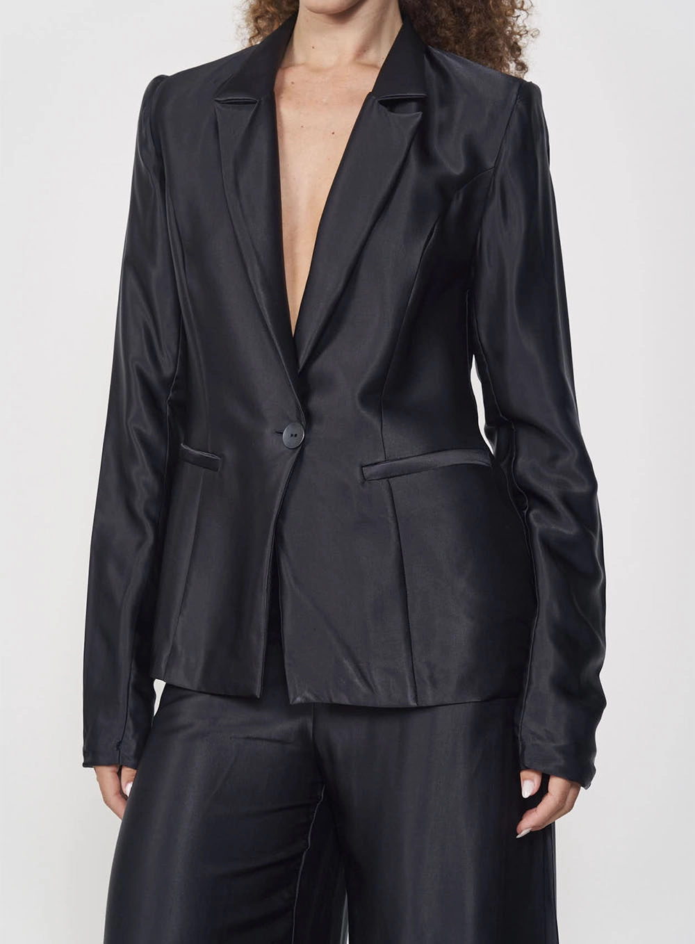 Blazer Feminino Alfaiataria Acetinado Preto