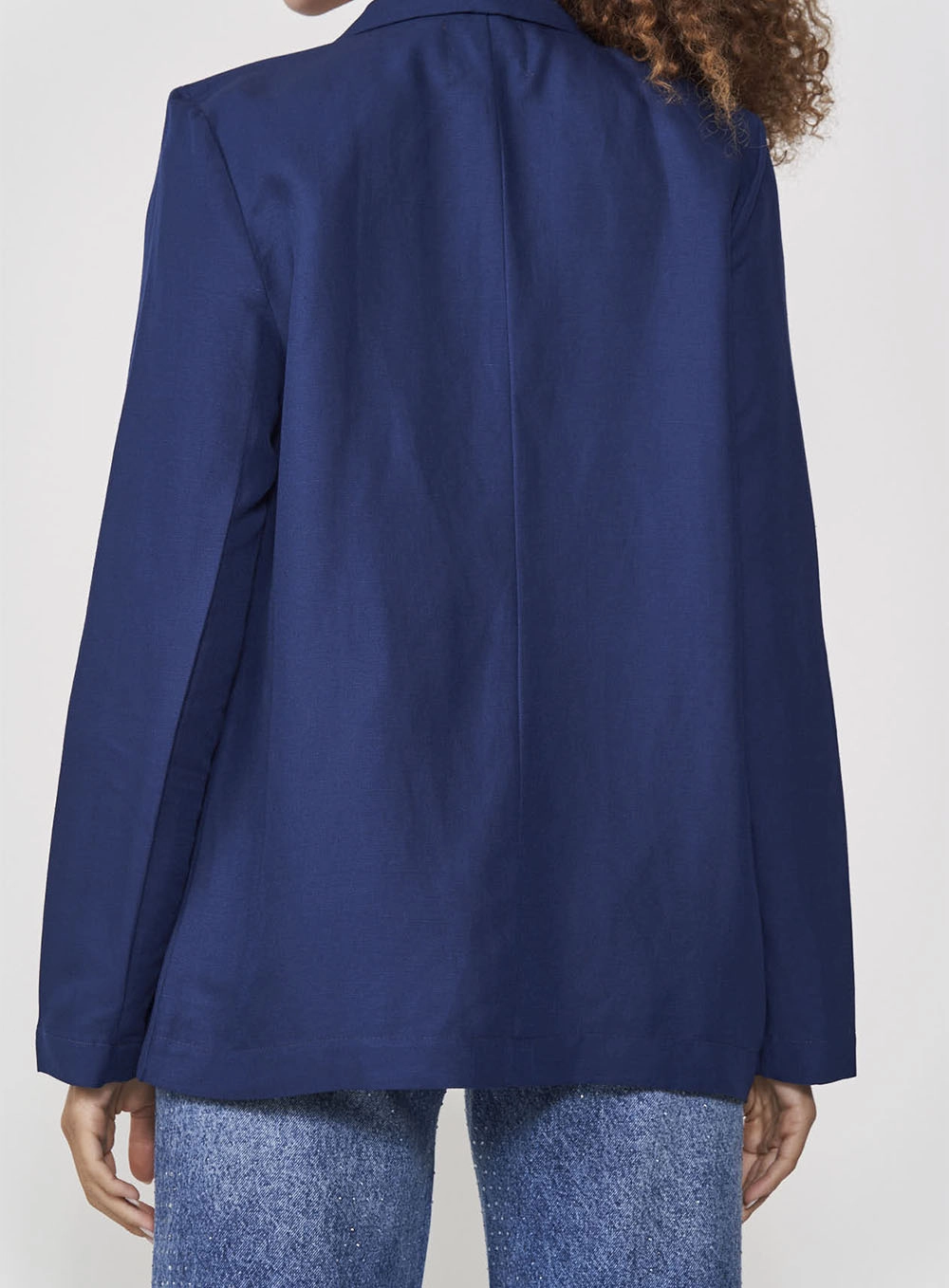 Blazer Feminino Alongado Em Linho Azul Darkness
