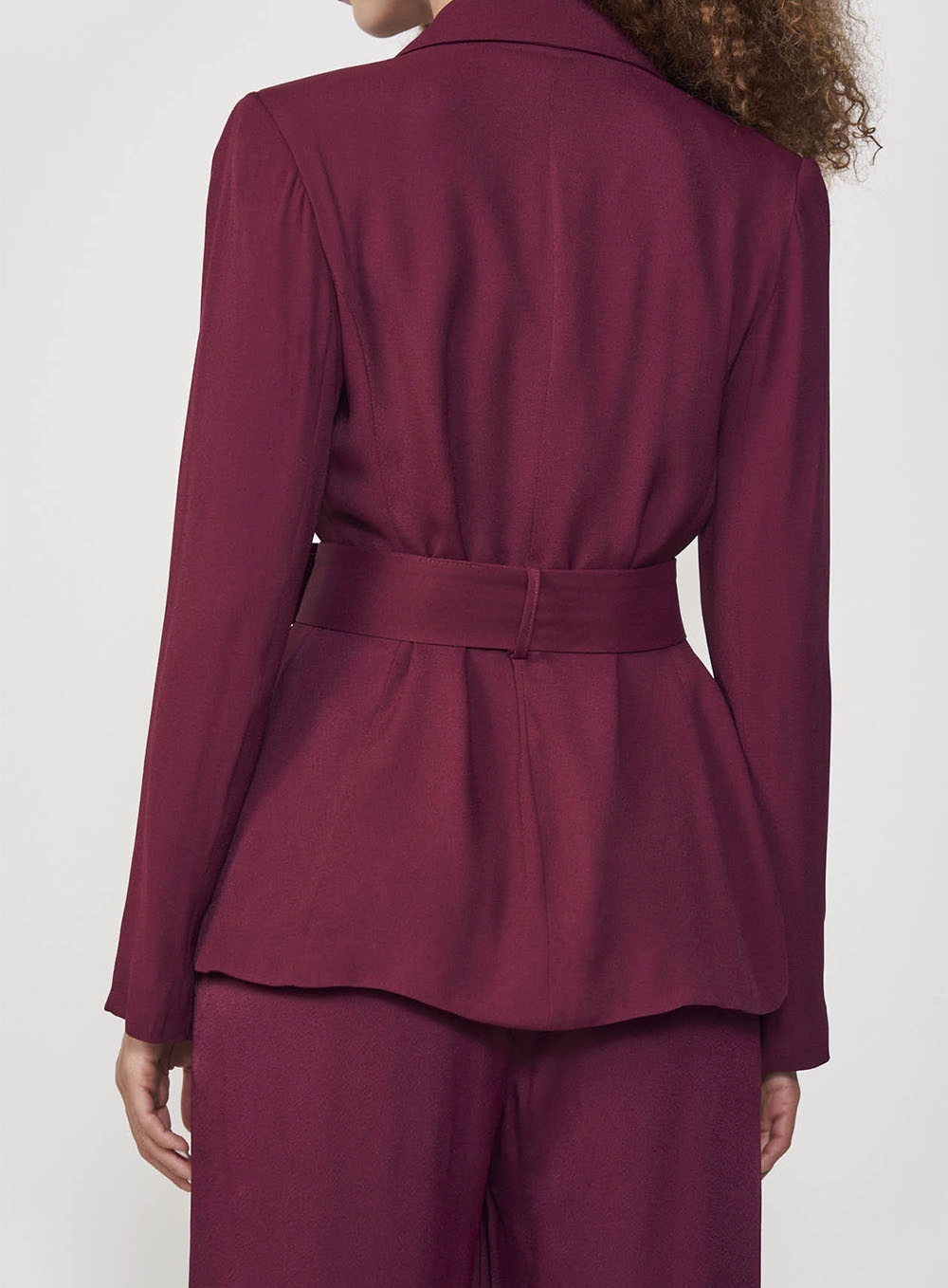 Blazer Feminino Alfaiataria Com Faixa Amarração Bordô Bloodstone
