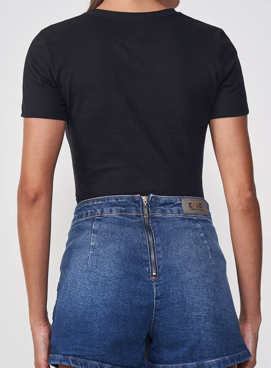 Camiseta Feminina Slim Logo Colorida Preto 2