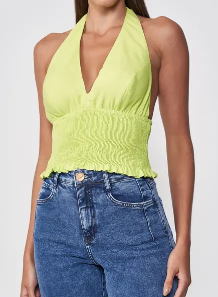 Blusa Feminina Slim Frente Única Lastex Na Cintura