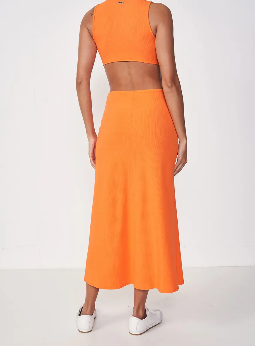 Vestido Recorte Lateral Decote V Com Pregas Laranja 2