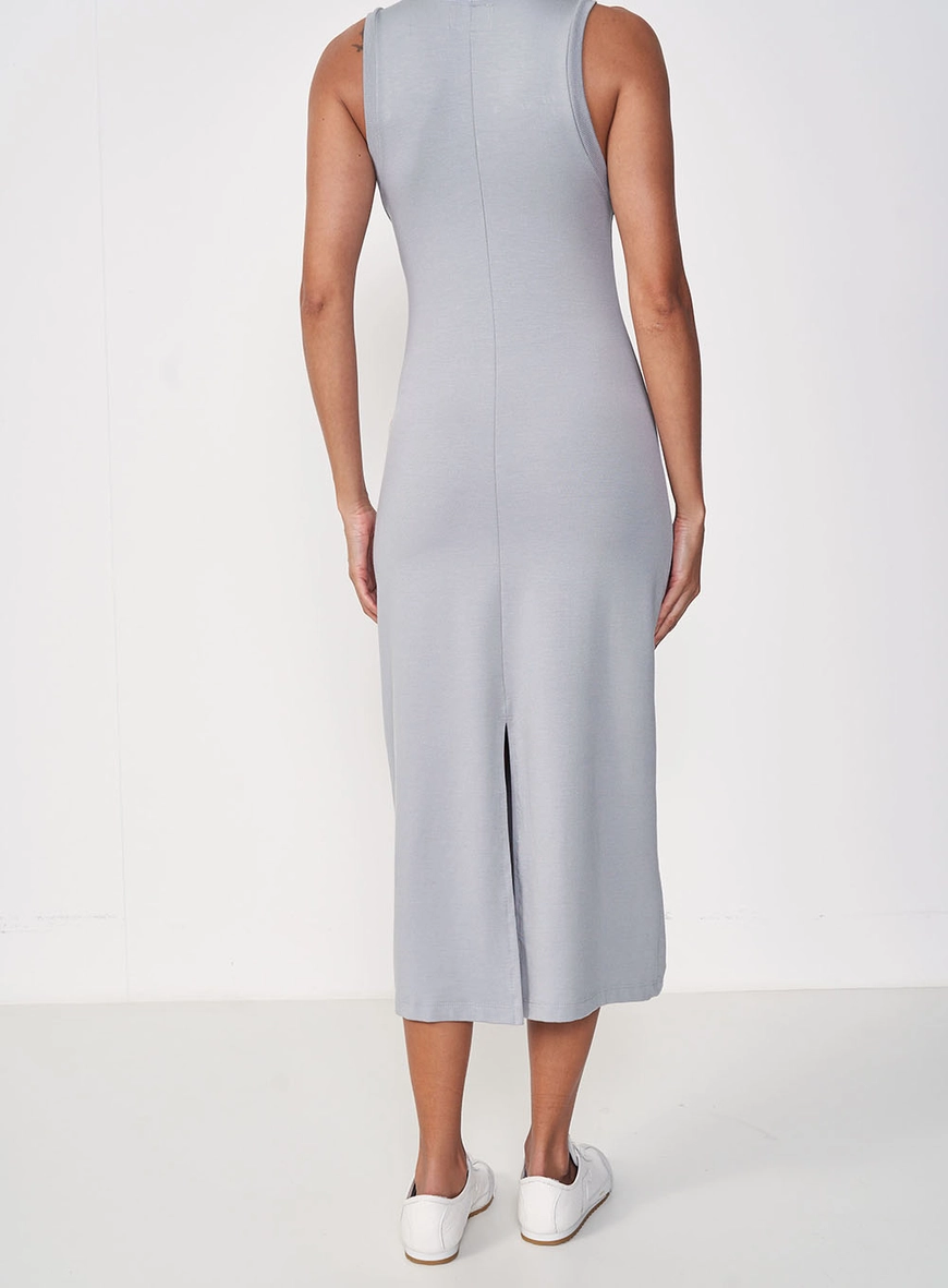 Vestido Polo Midi Com Logo E Fenda Cinza 3