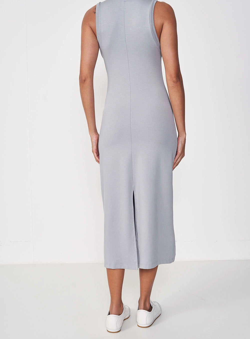 Vestido Polo Midi Com Logo E Fenda Cinza 3