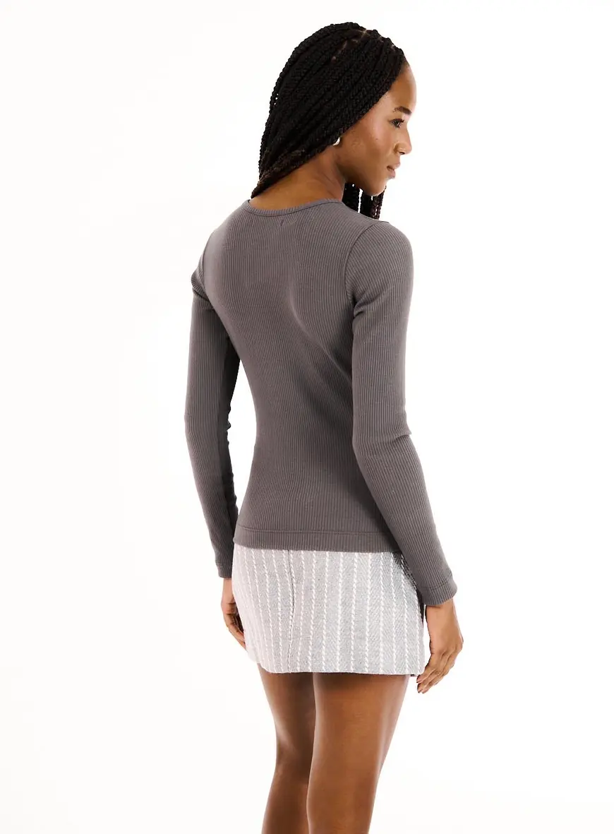 Blusa Feminina Canelada Manga Longa Cinza 3