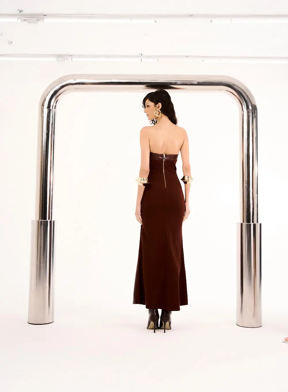 Vestido Longo Com Fenda Frontal Marrom Terracota 2
