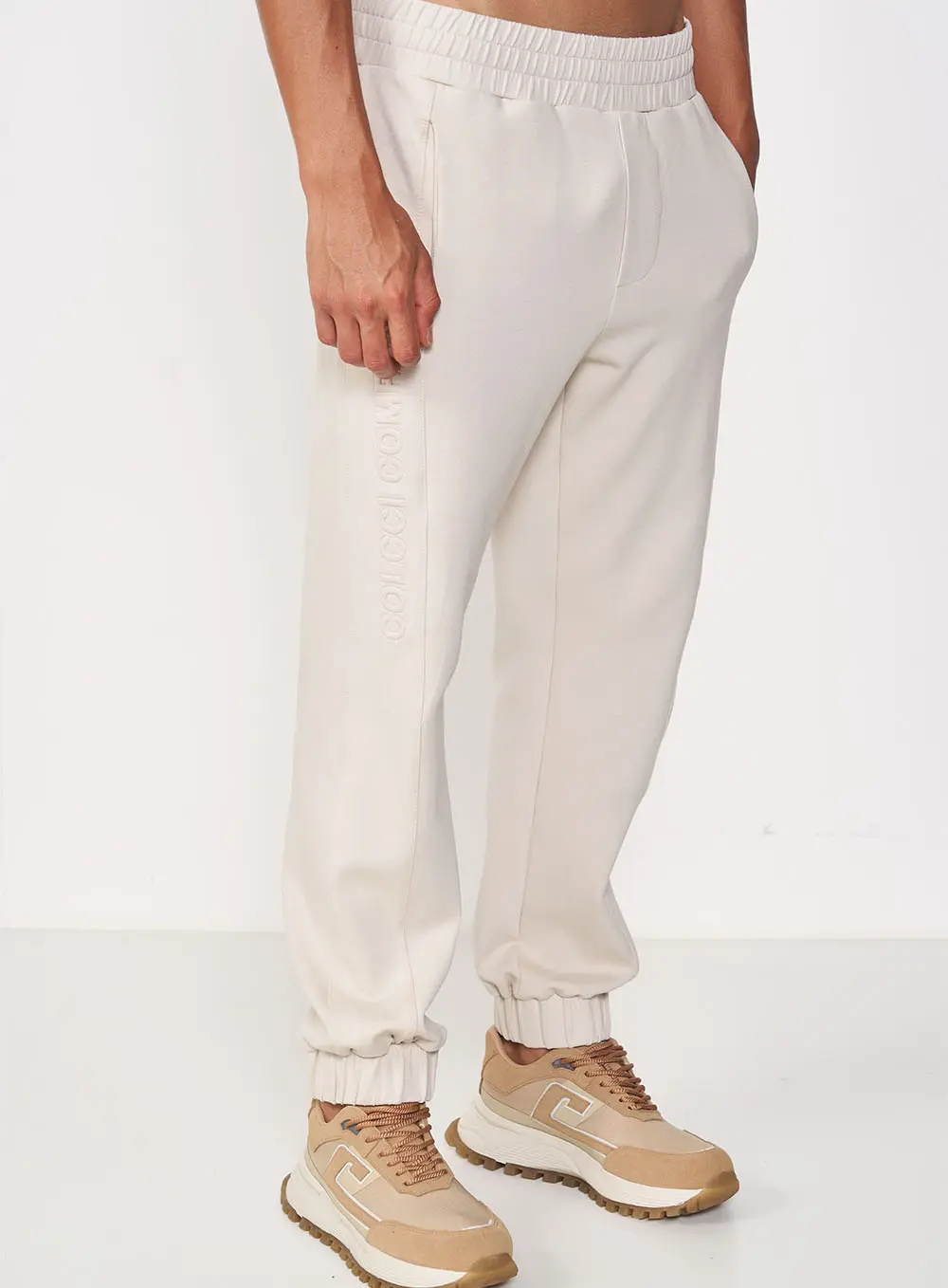 Calça Masculina Jogger Comfort Cós Com Elástico Bege
