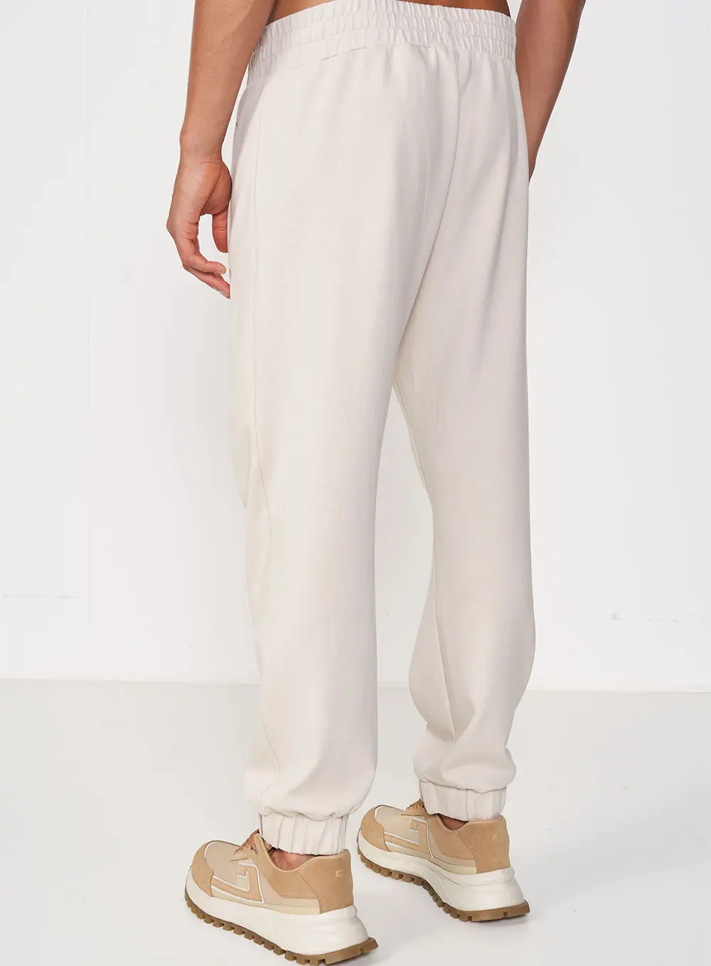 Calça Masculina Jogger Comfort Cós Com Elástico Bege