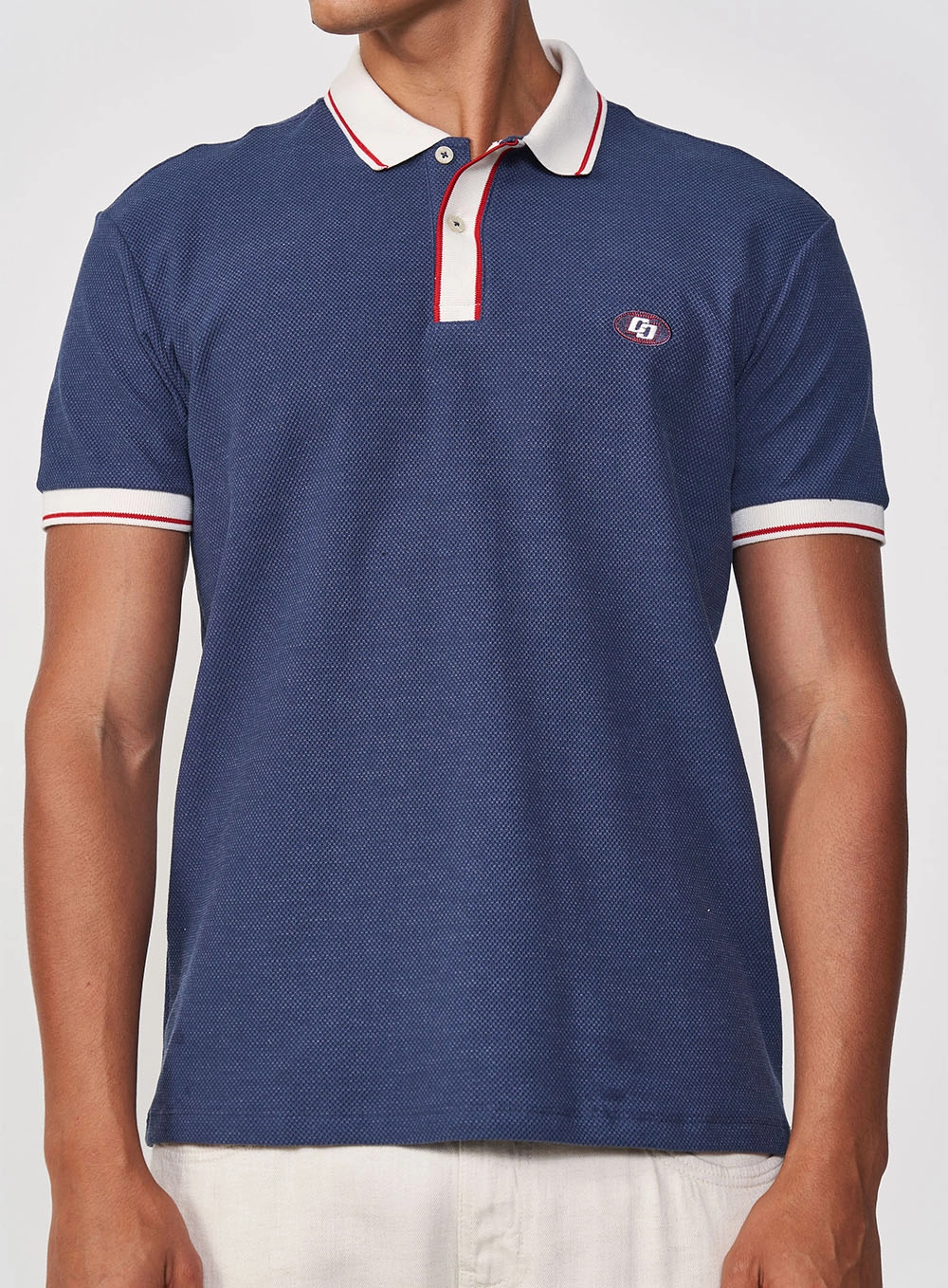 Polo Masculina Com Detalhe Em Listras Azul
