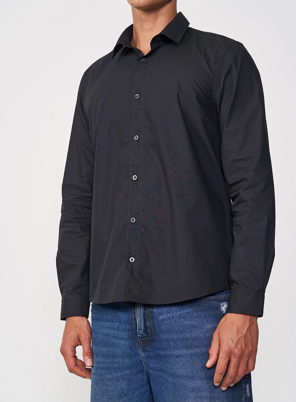 Camisa Masculina Manga Longa Gola Dupla Preto