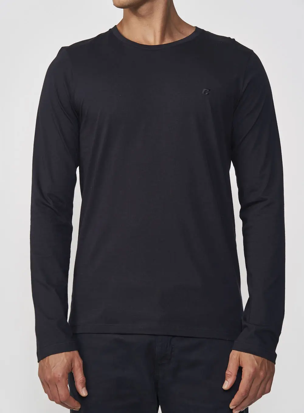 Camiseta Masculina Reta Manga Longa Preto