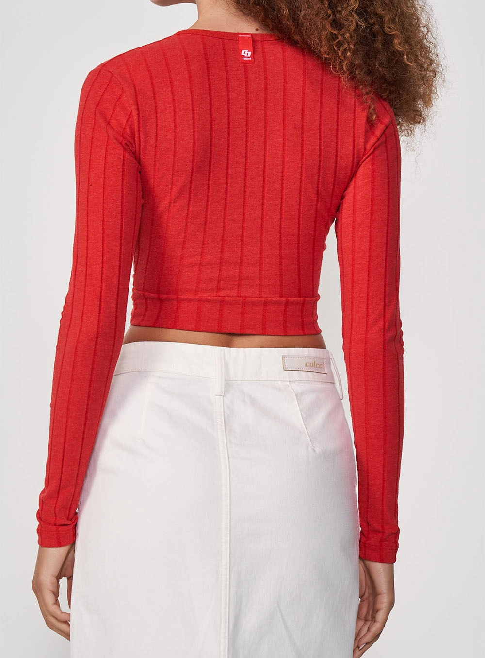 Blusa Feminina Slim Canelada Manga Longa Vermelho
