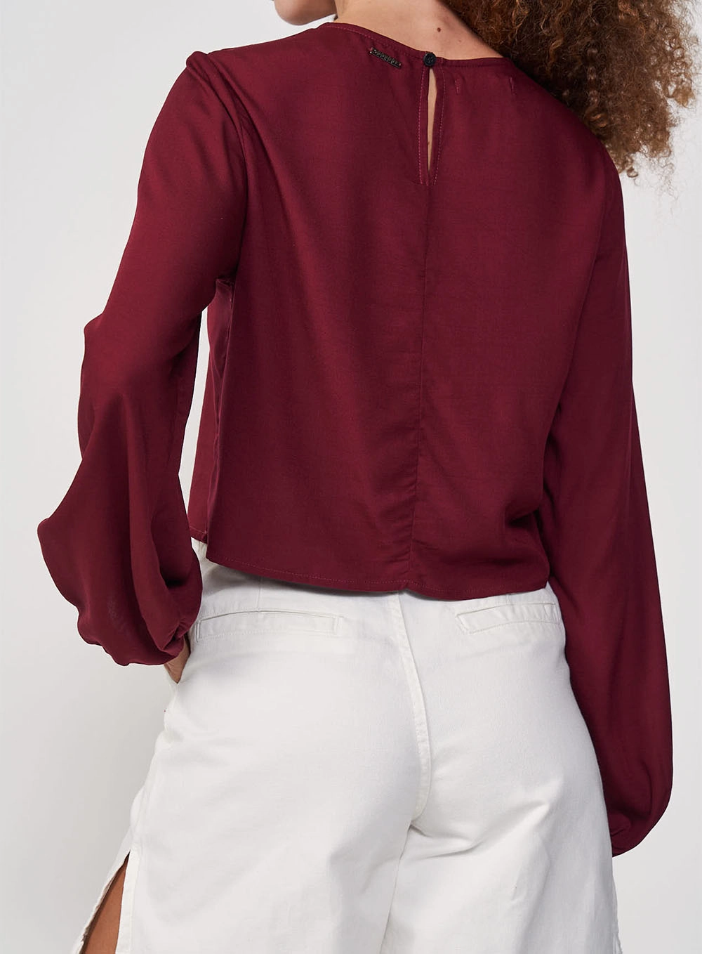 Blusa Solta Mangas Bufantes Bordô Bloodstone
