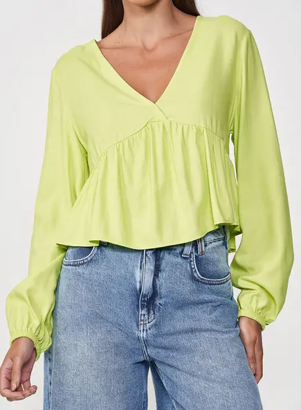 Blusa Feminina Comfort Manga Longa Com Babados