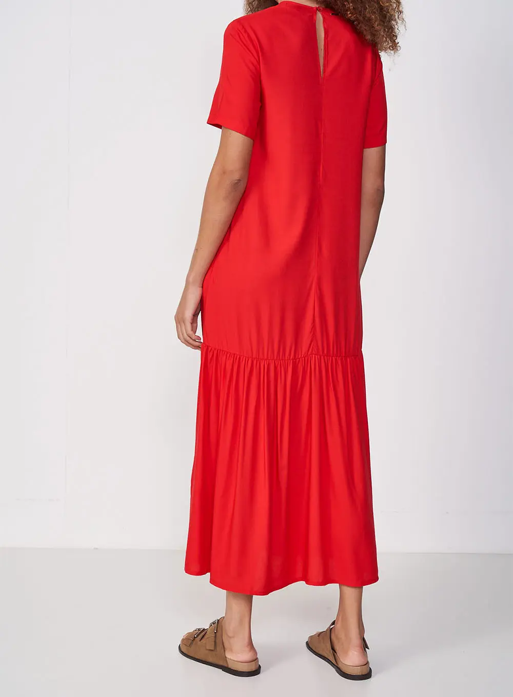 Vestido Comfort Com Drapeado Vermelho