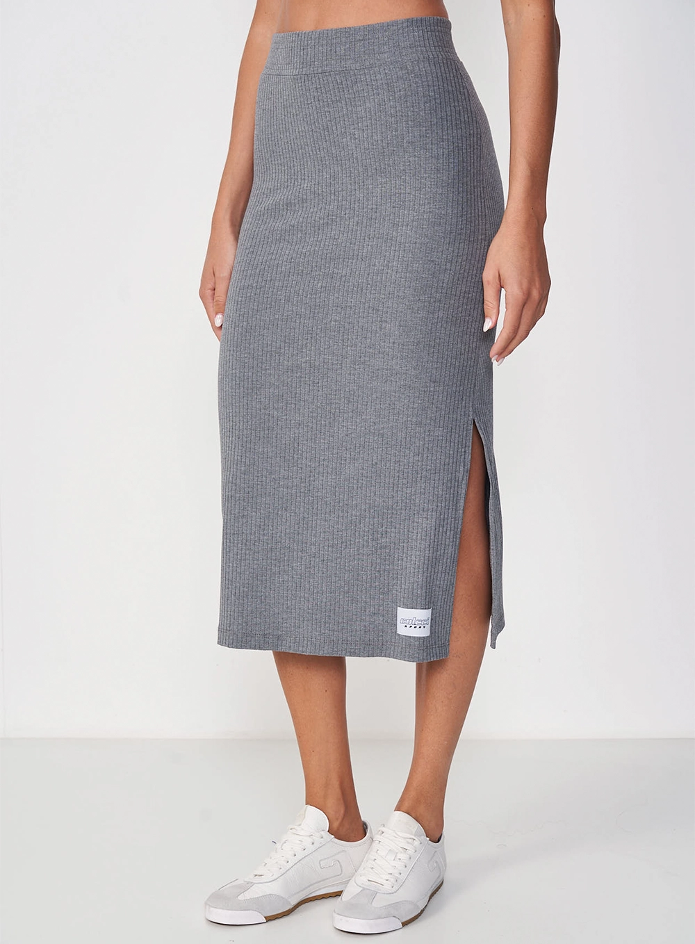 Saia Midi Rib Comfort Cinza