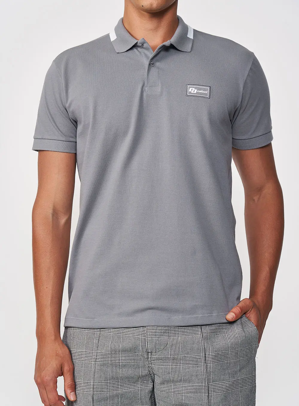 Polo Masculina Reta - Brasil Cinza