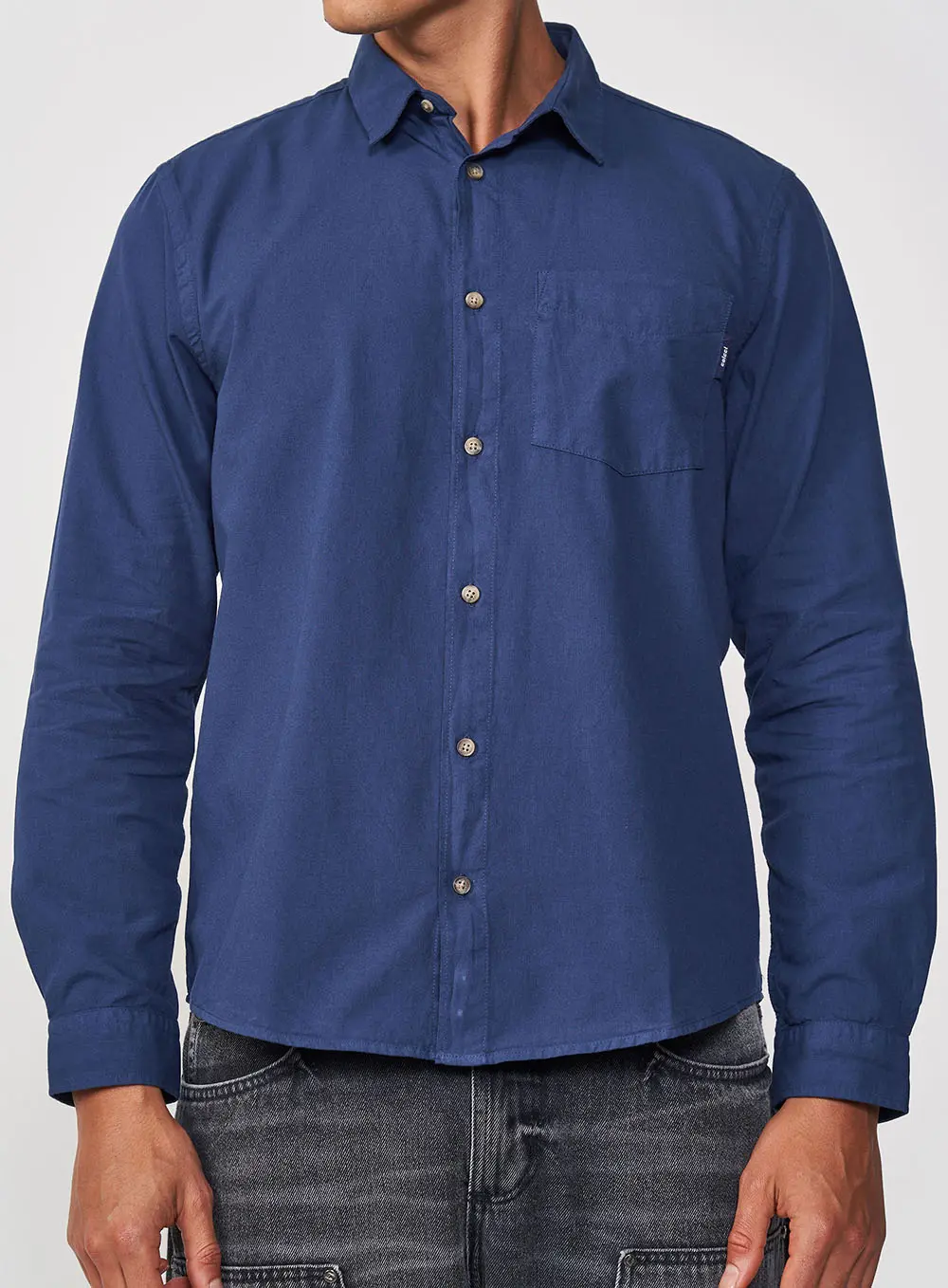 Camisa Relax Lisa Manga Longa Azul
