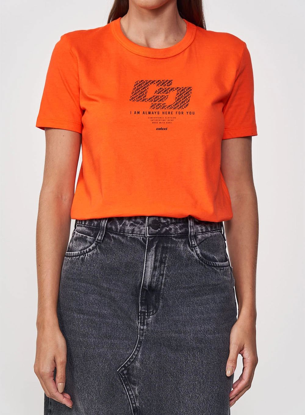 Camiseta Algodão Estampa Gráfica 'Always Here' Laranja
