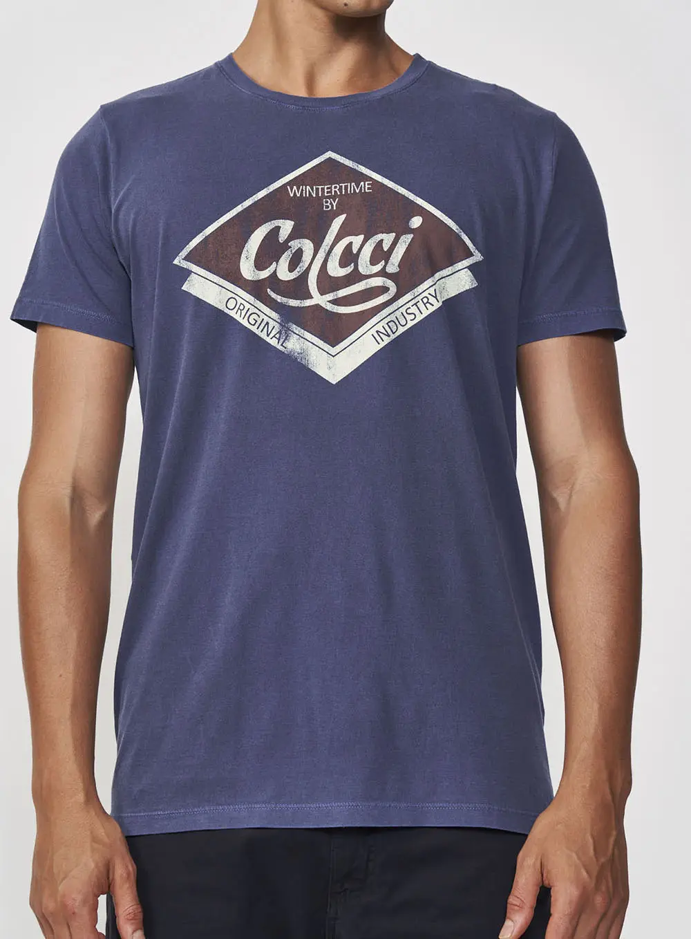 Camiseta Masculina Reta Com Estampa Frontal Azul