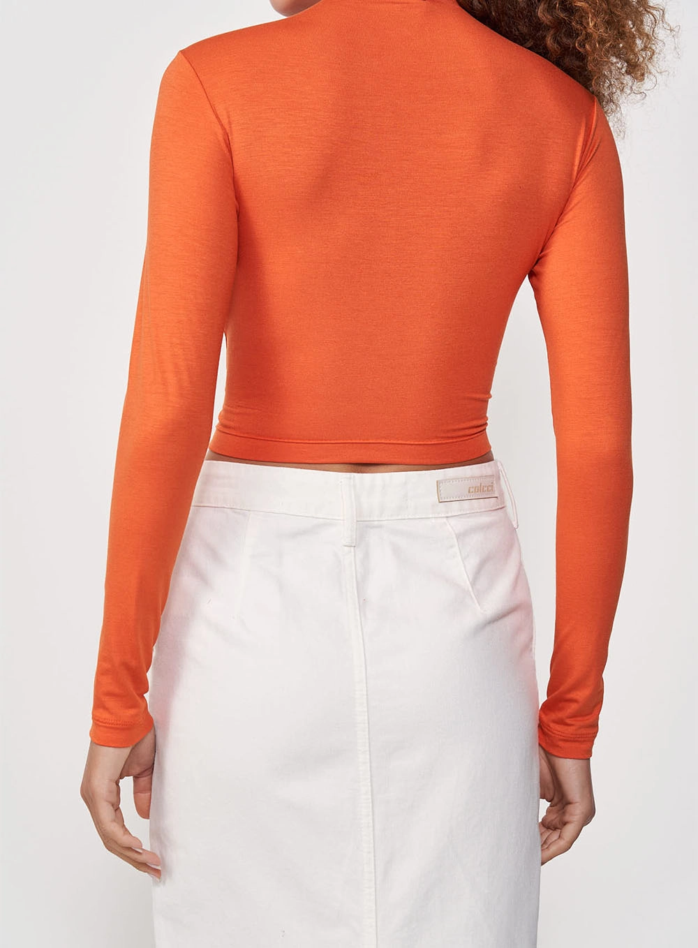 Top Manga Longa Com Transpasse Frontal Laranja