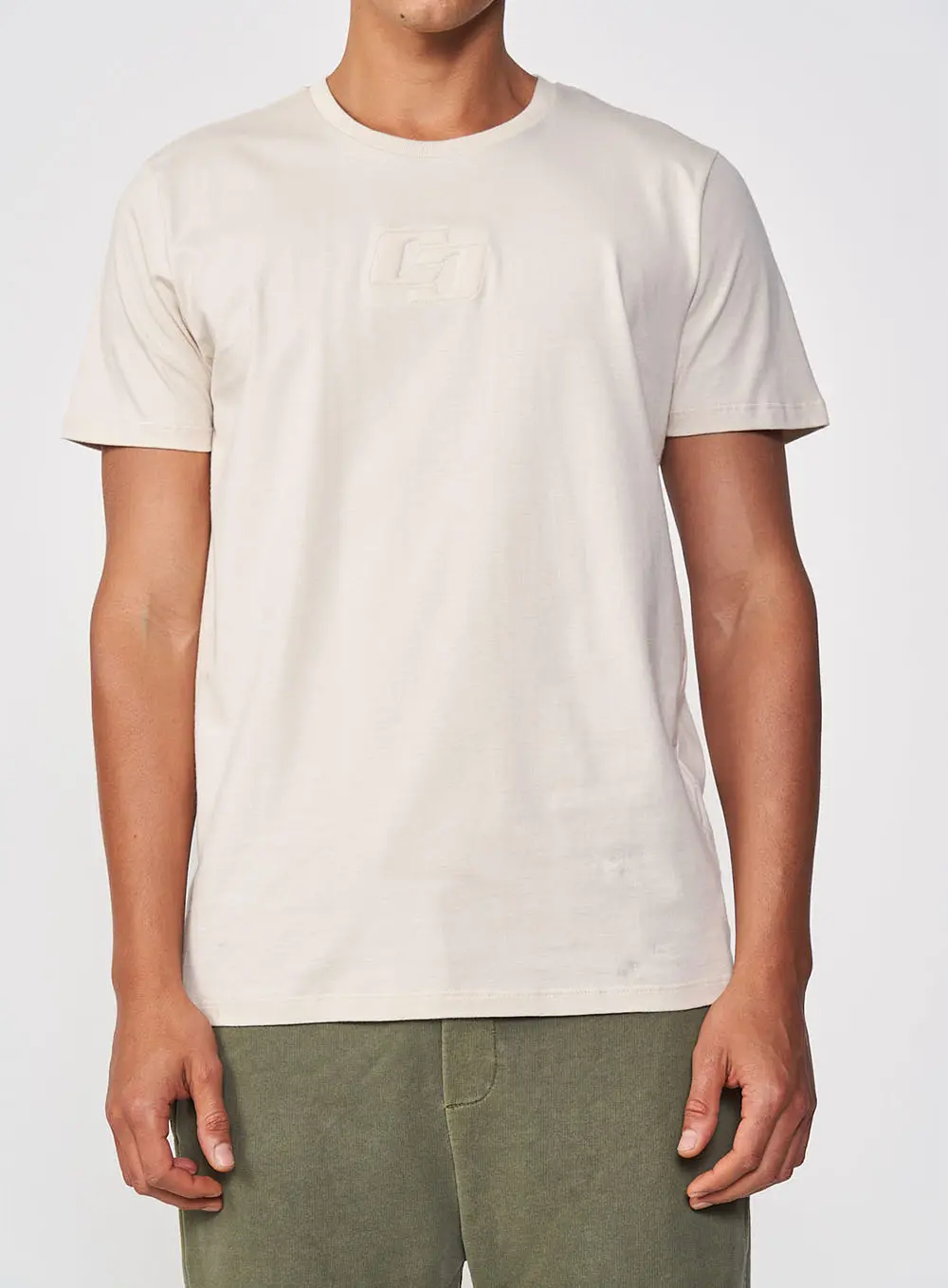 Camiseta Masculina Reta Com Logo Alto Relevo Bege
