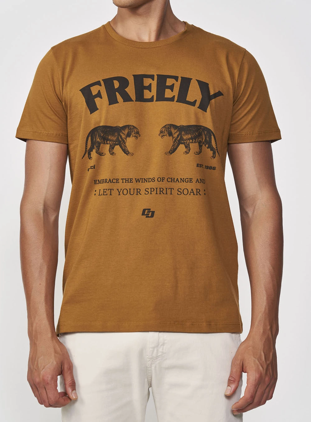 Camiseta Masculina Reta Com Estampa Marrom