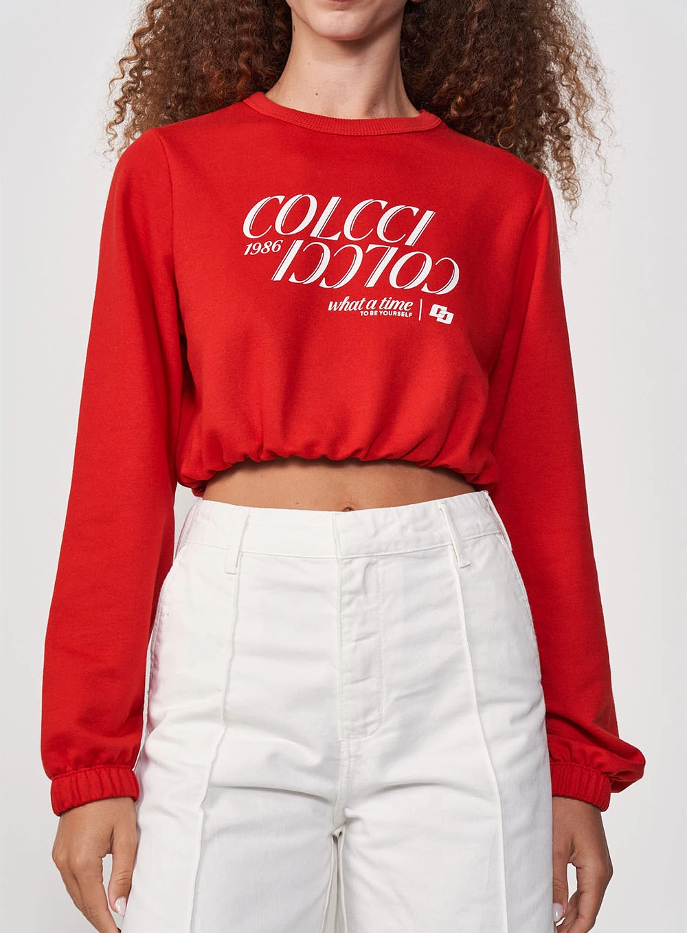 Blusão Moletom Feminino Barra Franzida Vermelho