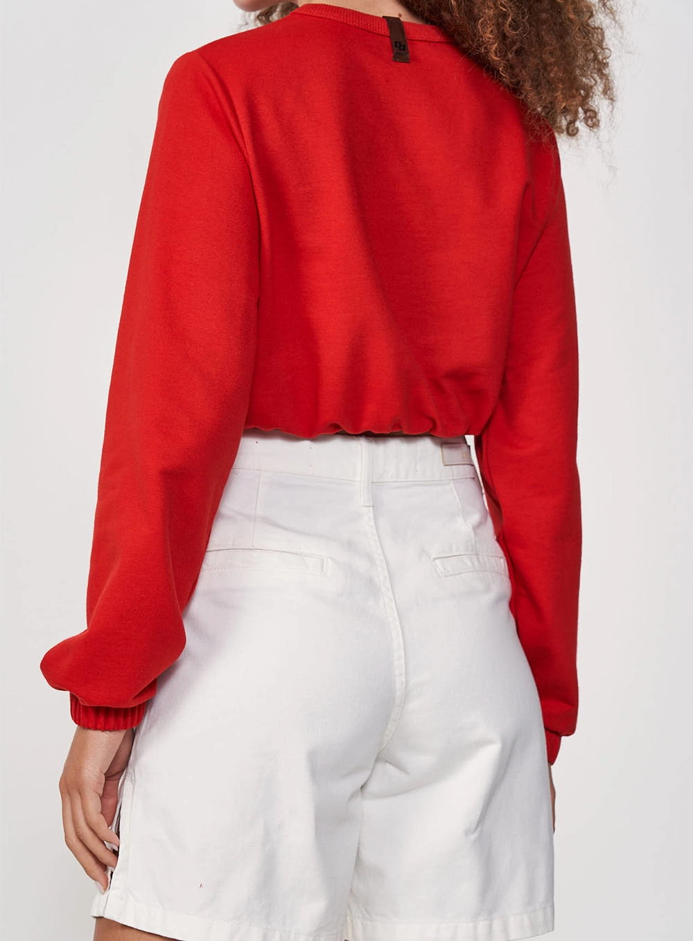 Blusão Moletom Feminino Barra Franzida Vermelho