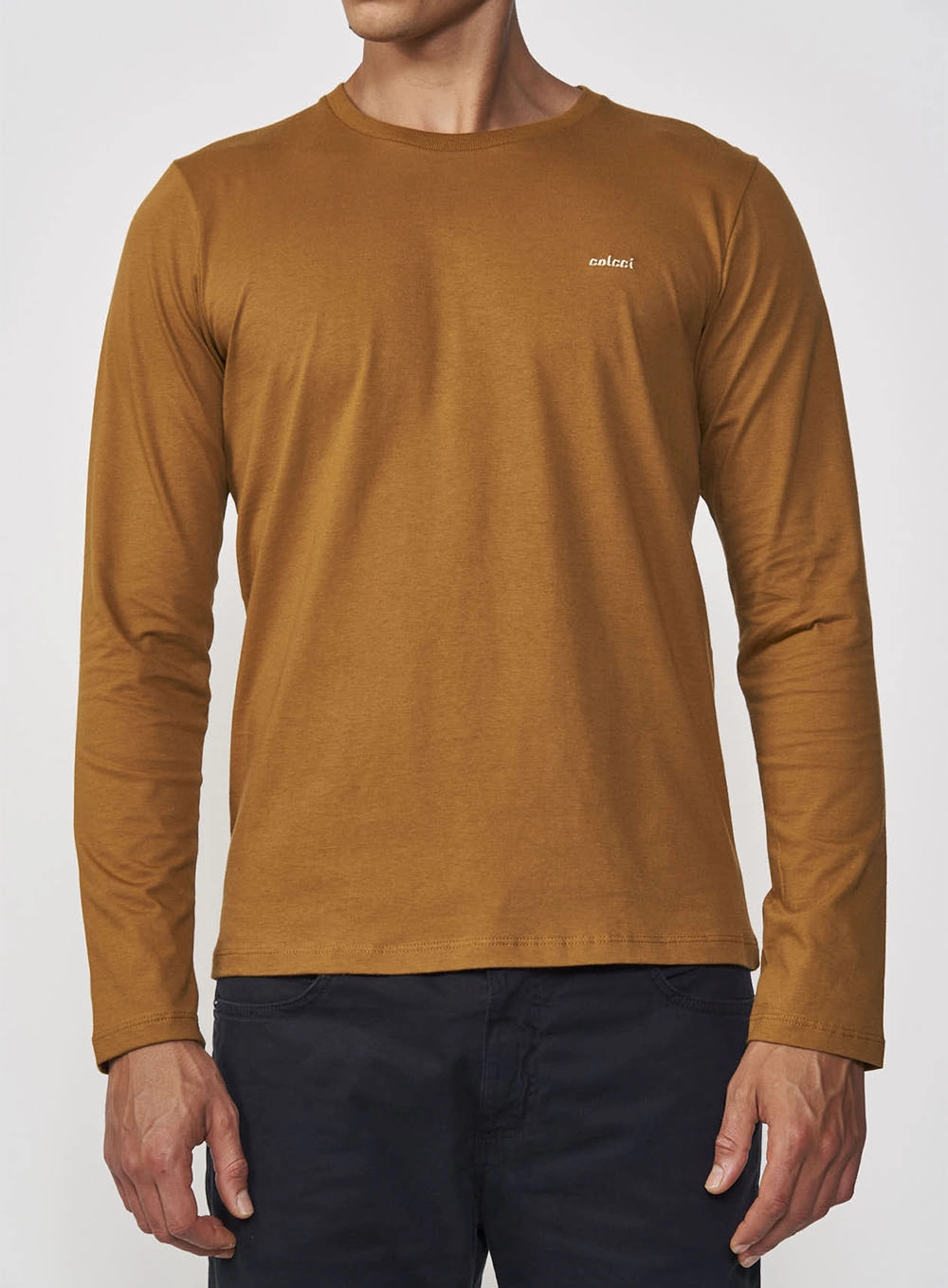 Camiseta Manga Longa Algodão Essencial Marrom Goldbit