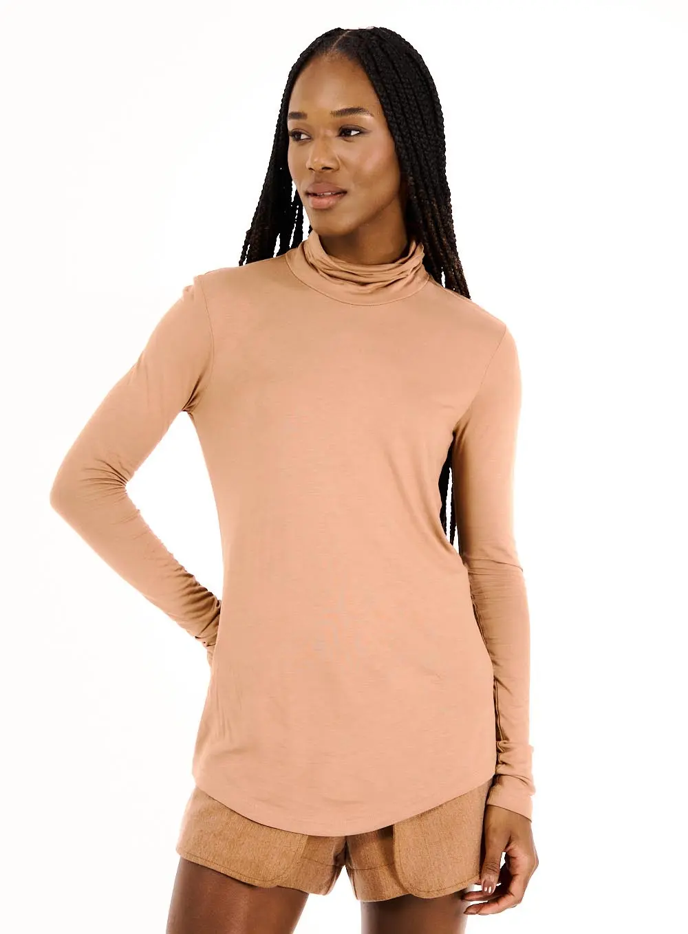 Blusa Feminina Gola Alta Slim Fit Marrom 1