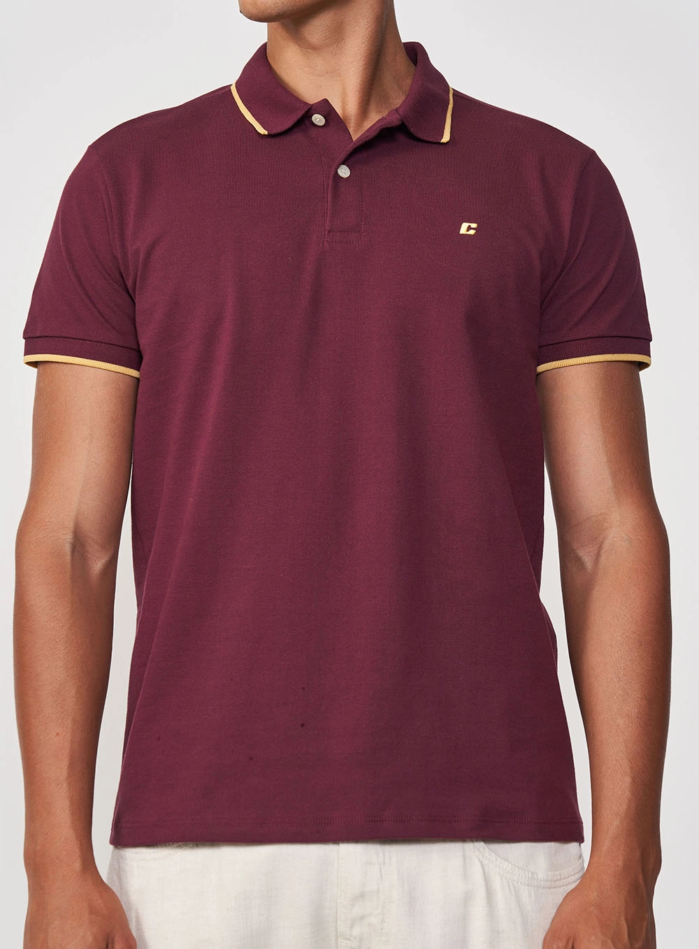 Camisa Polo Masculina Reta Manga Curta Bordo Punch