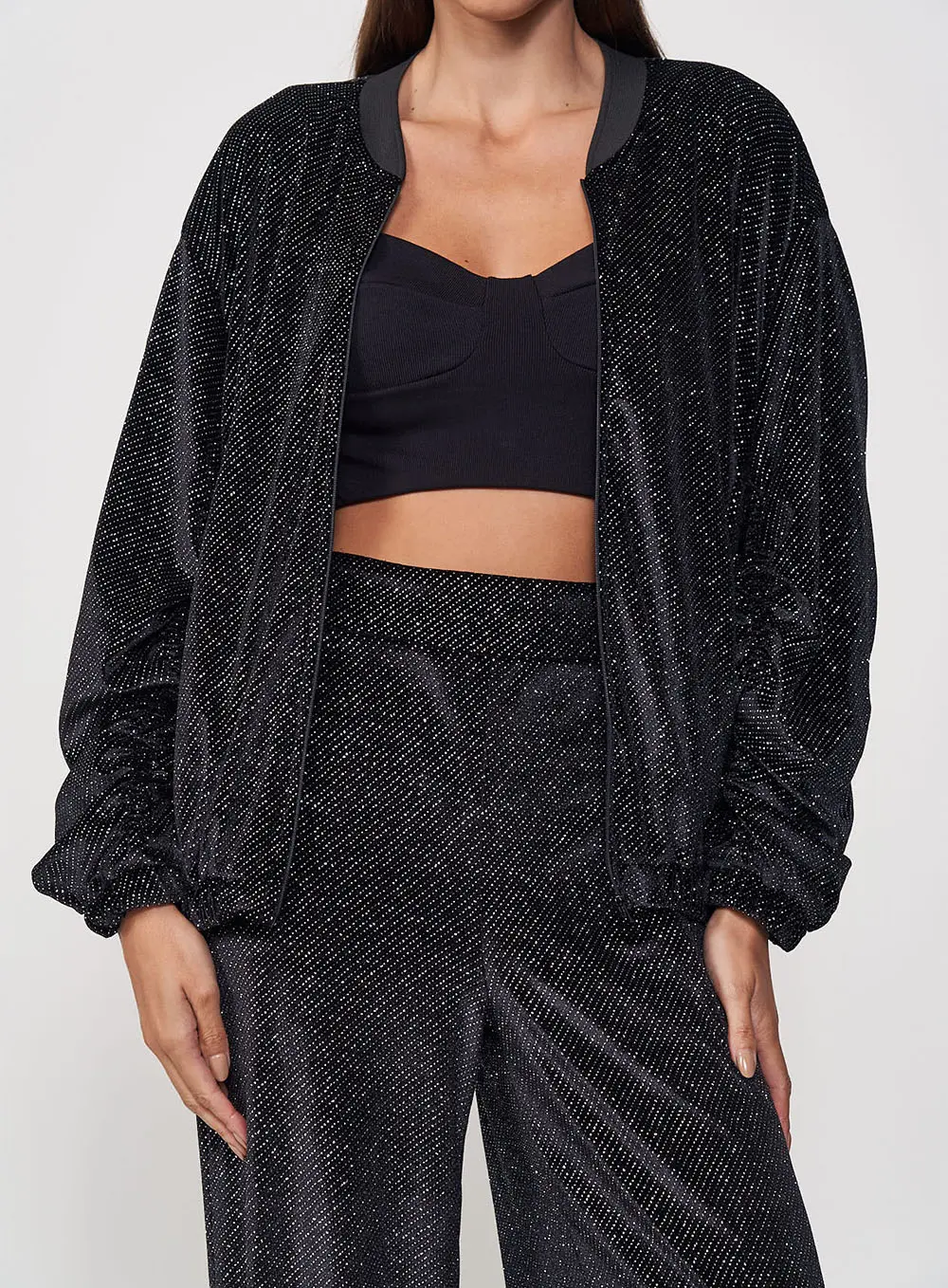 Jaqueta Feminina Bomber Com Brilho Preto