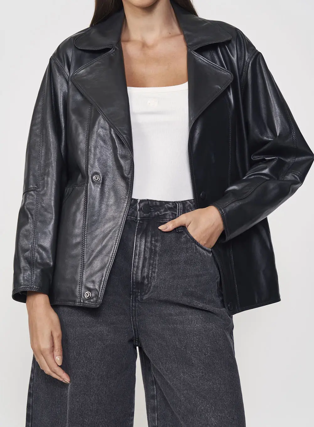 Jaqueta Couro Oversized Preto