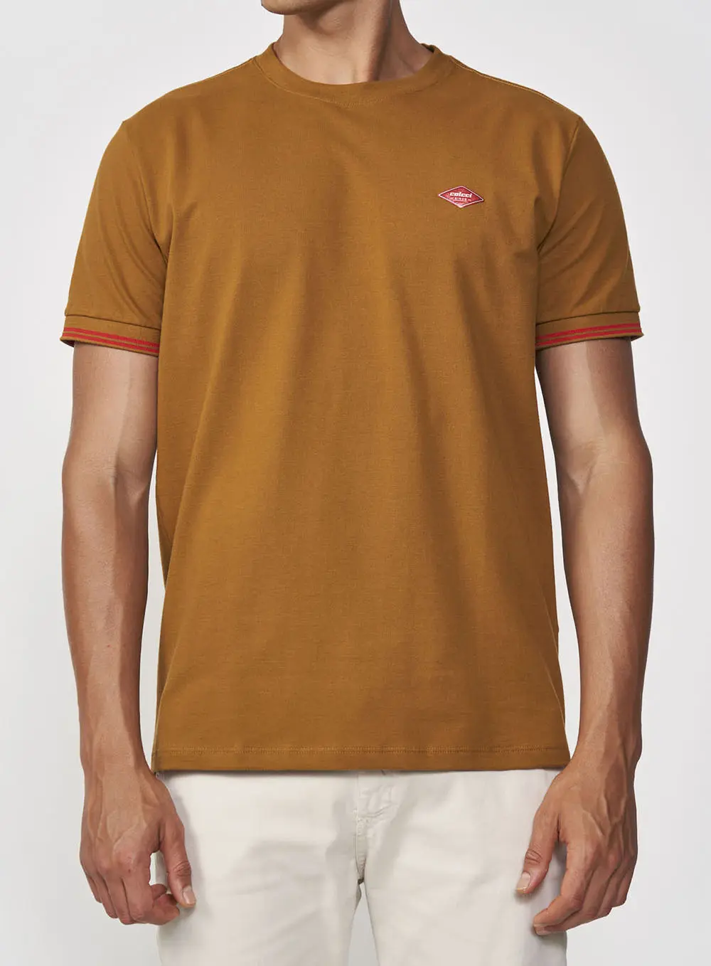 Camiseta Masculina Reta Com Logo Em Placa Marrom Goldbit