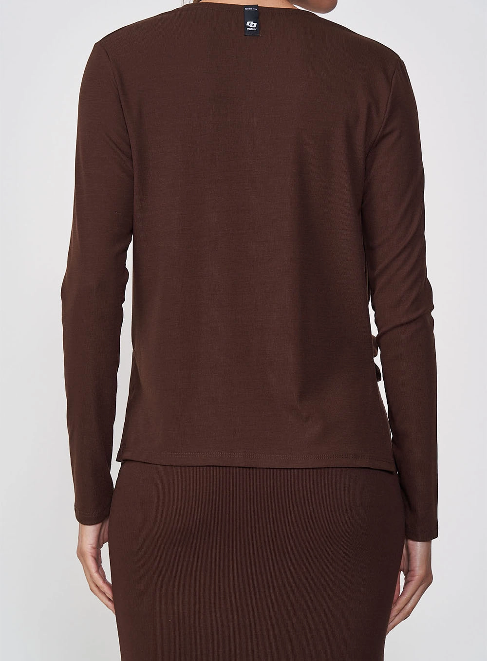 Blusa Manga Longa Com Transpasse E Decote Em V Marrom