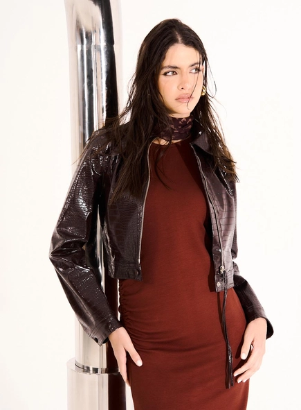 Jaqueta Feminina Croco Em Pu