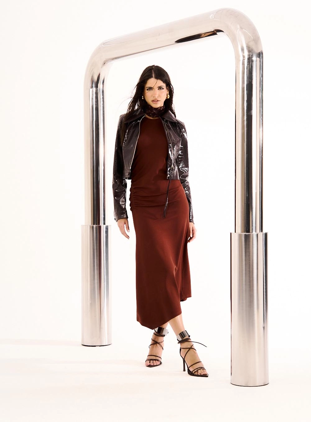 Jaqueta Feminina Croco Em Pu Marrom Terracota 2