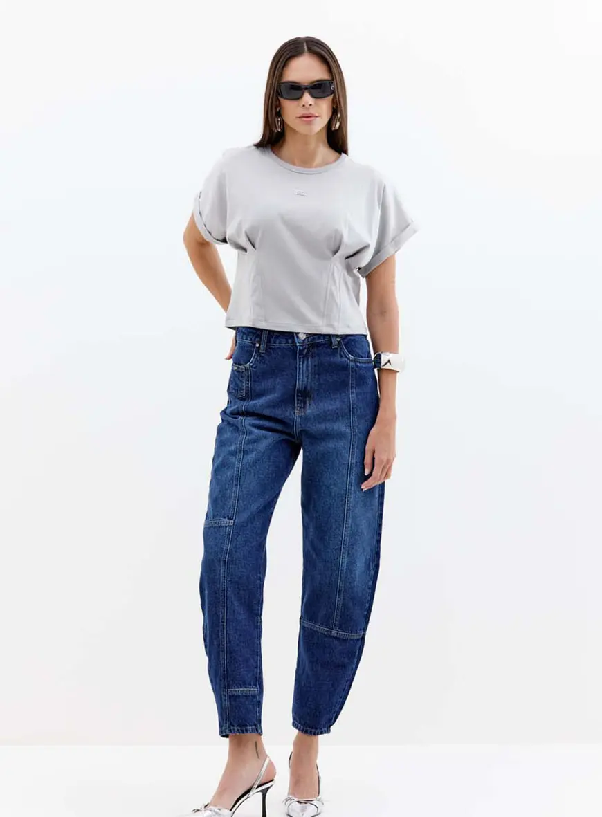 Blusa Feminina Manga Curta Com Pences Cinza Girs 2