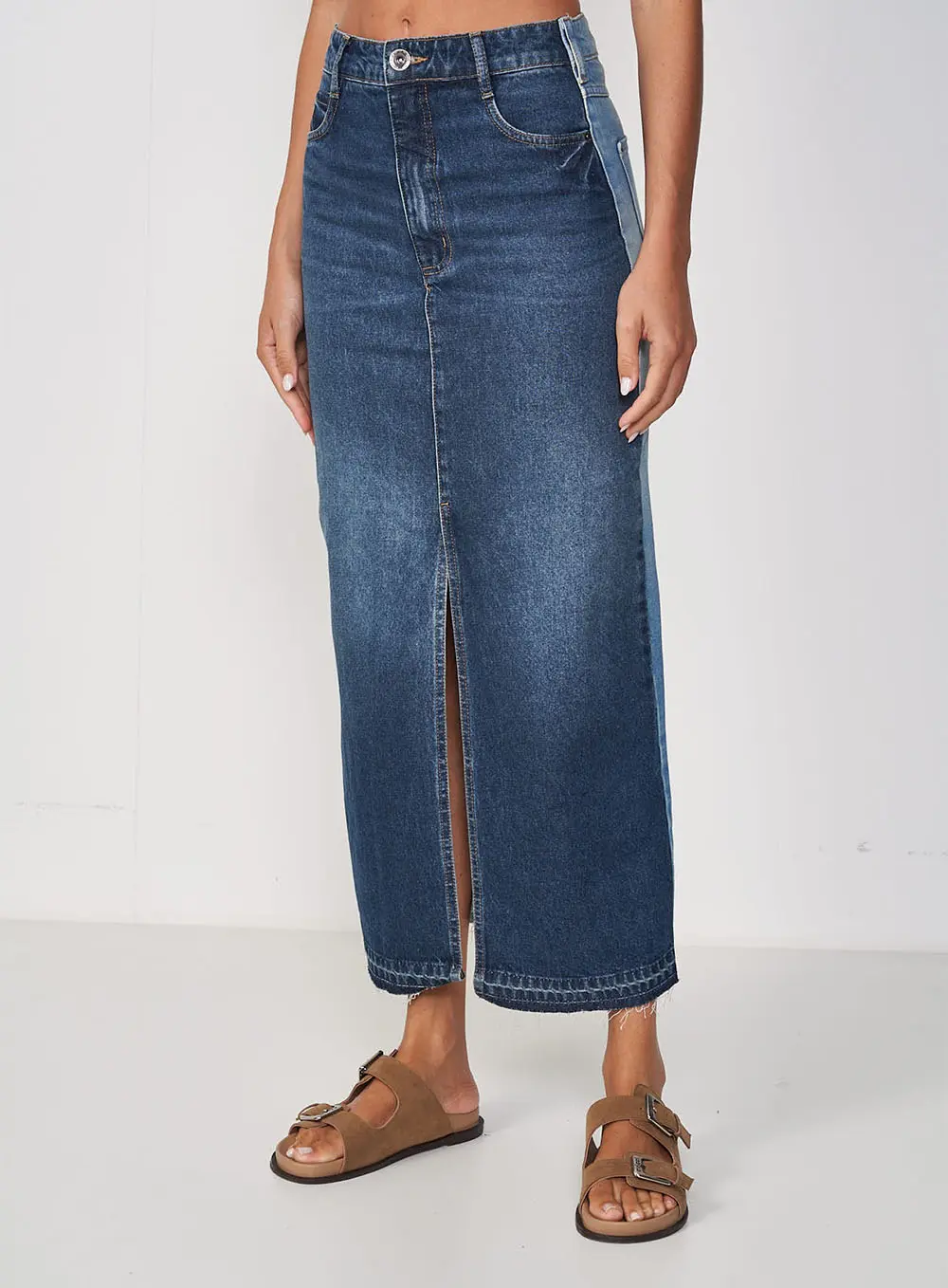 Saia Jeans Two Tones Índigo