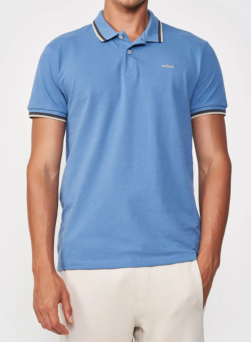 Camisa Polo Com Detalhes Azul Windy Blue
