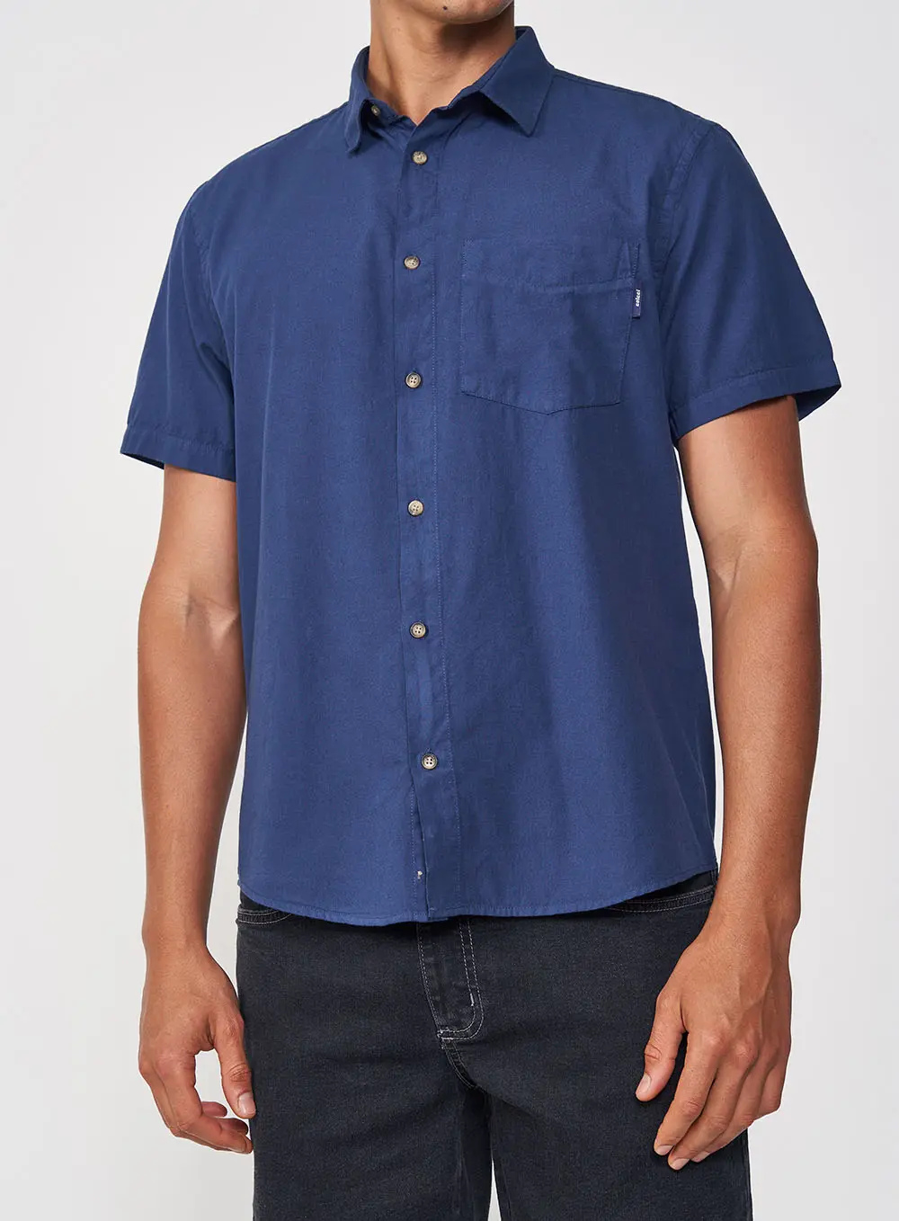 Camisa Manga Curta De Algodão Azul