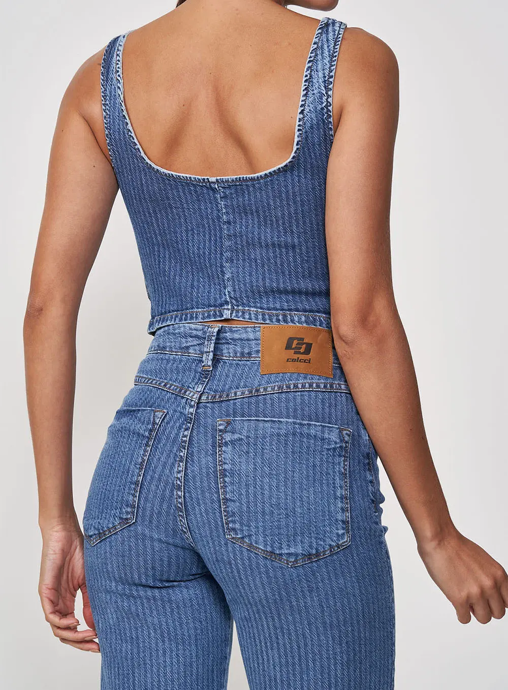 Blusa Feminina Jeans Bustier Com Decote Quadrado Índigo